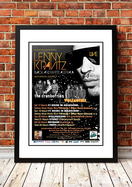 Lenny Kravitz ‘Black and White' Australian Tour Poster 2012 - Framed A4