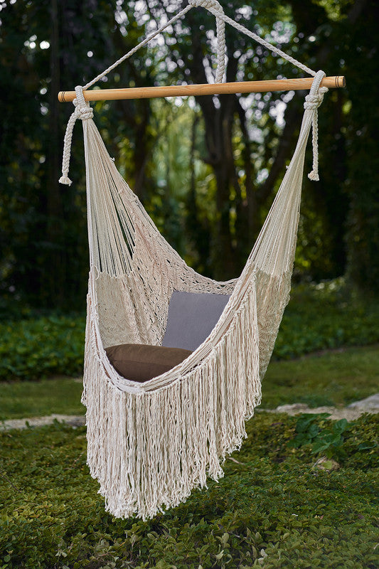 Fringed Cotton Rope Mexican Hammock Swing from Mexico in Ivory 3