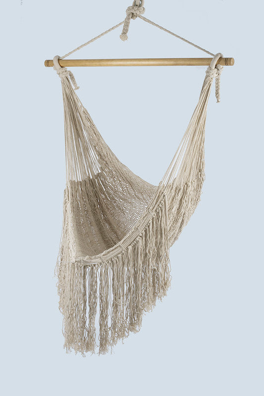 Fringed Cotton Rope Mexican Hammock Swing from Mexico in Ivory 4
