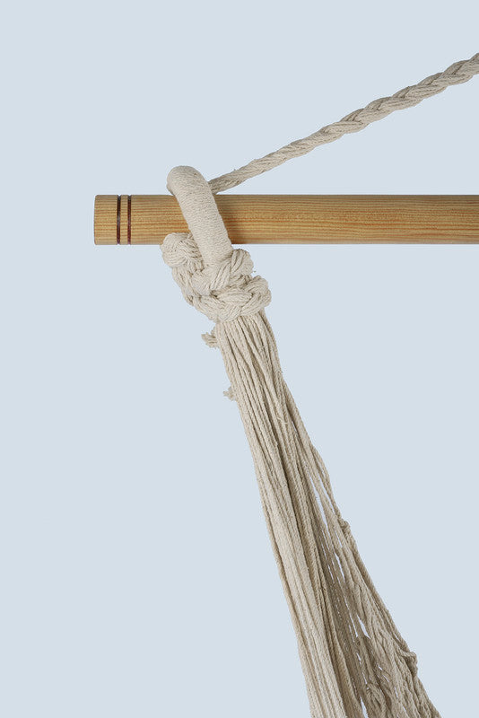 Fringed Cotton Rope Mexican Hammock Swing from Mexico in Ivory 9