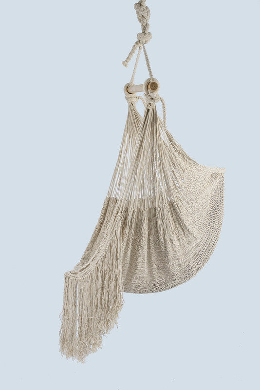 Fringed Cotton Rope Mexican Hammock Swing from Mexico in Ivory 10