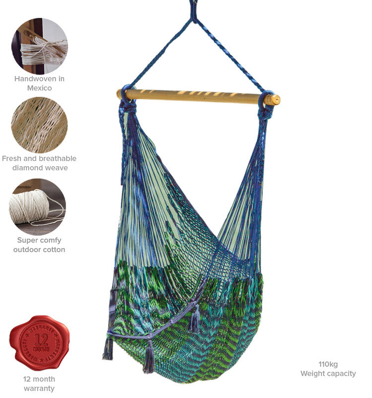 Mayan Legacy Extra Large Outdoor Cotton Mexican Hammock Chair in Caribe Colour 10