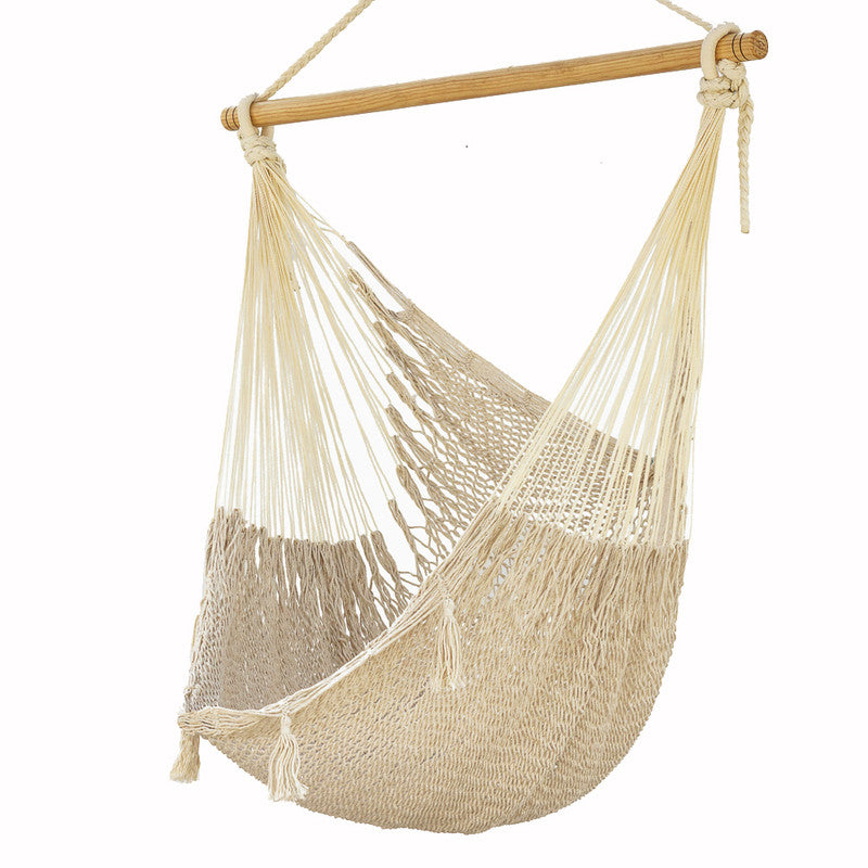 Mayan Legacy Extra Large Outdoor Cotton Mexican Hammock Chair in Cream Colour 6