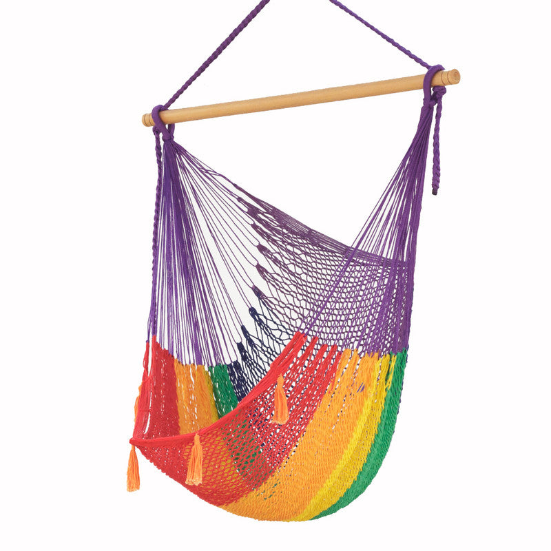 Mayan Legacy Extra Large Outdoor Cotton Mexican Hammock Chair in Rainbow Colour 5