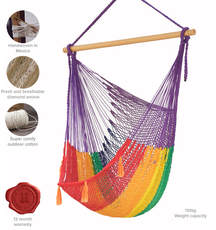 Mayan Legacy Extra Large Outdoor Cotton Mexican Hammock Chair in Rainbow Colour 6