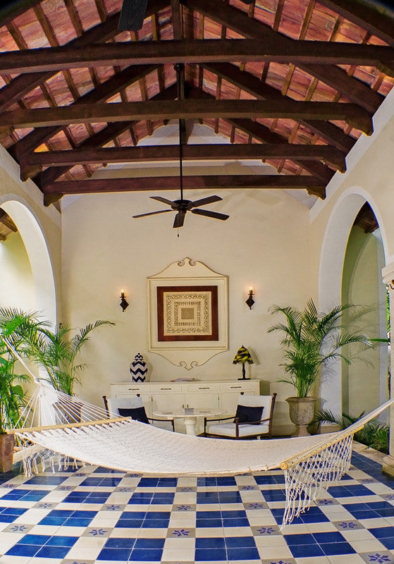 Mayan Legacy Queen Size Outdoor Cotton Mexican Resort Hammock With Fringe in Cream Colour 7