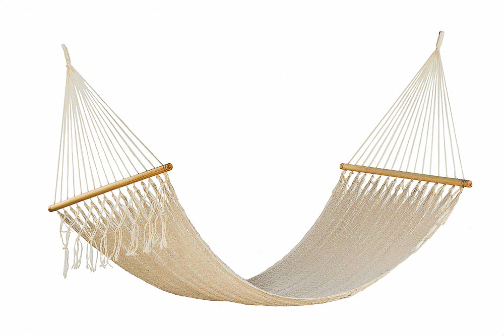 Mayan Legacy Queen Size Outdoor Cotton Mexican Resort Hammock With Fringe in Cream Colour 9