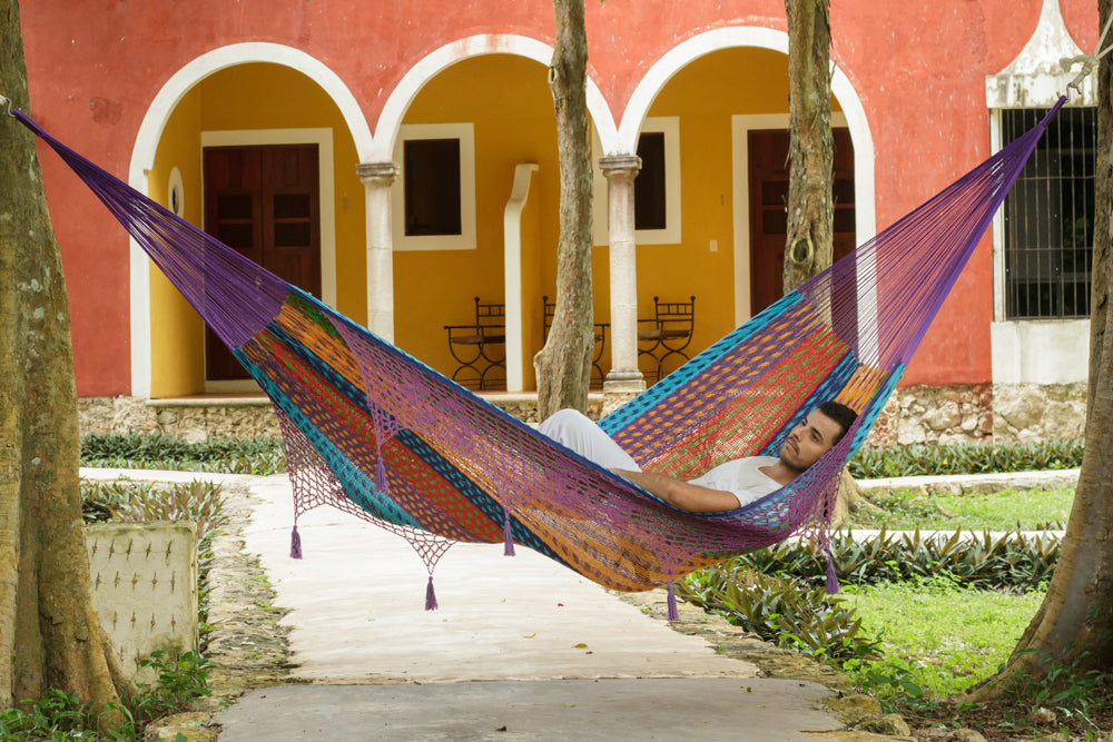 Outdoor undercover cotton Mayan Legacy hammock with hand crocheted tassels King Size Colorina 4