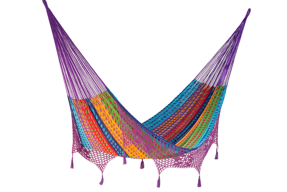 Outdoor undercover cotton Mayan Legacy hammock with hand crocheted tassels King Size Colorina 10