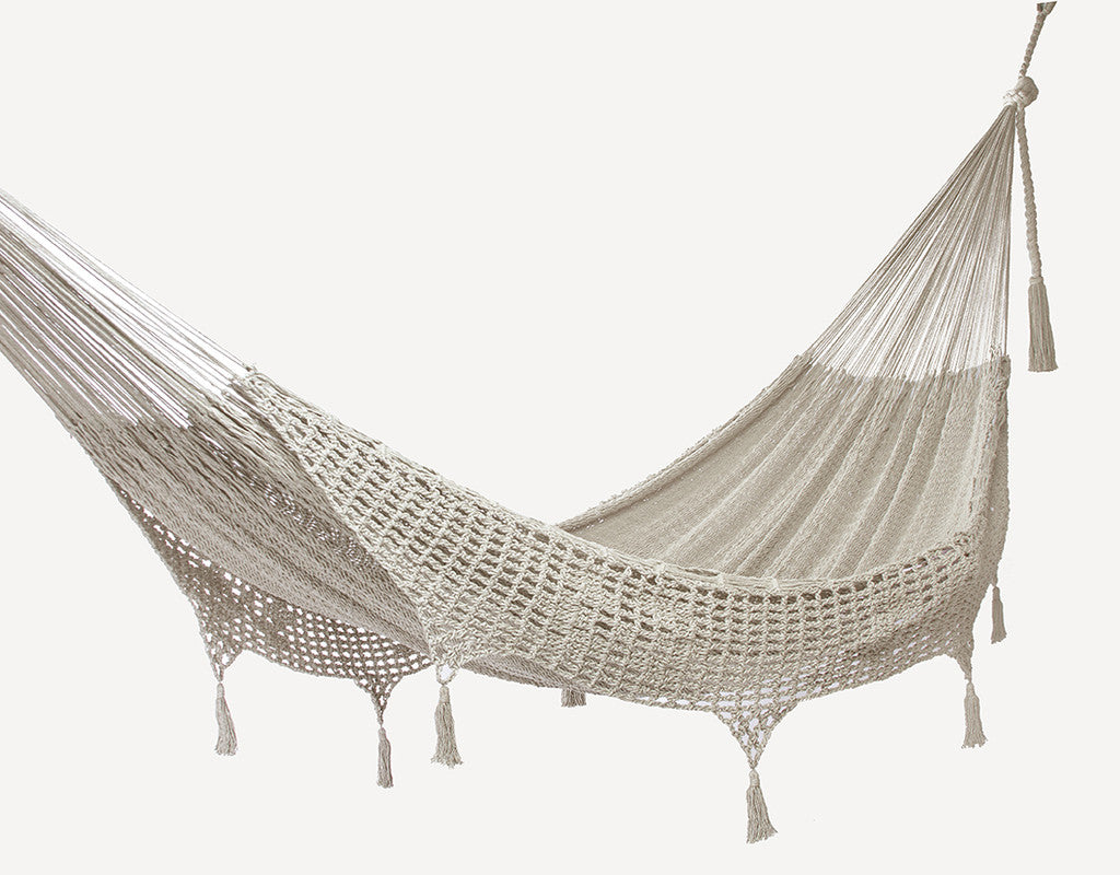 Outdoor undercover cotton Mayan Legacy hammock with hand crocheted tassels Queen Size Marble Colour 3