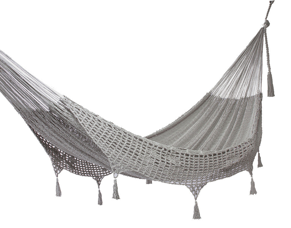 Outdoor undercover cotton Mayan Legacy hammock with hand crocheted tassels Queen Size Dream Sands 9