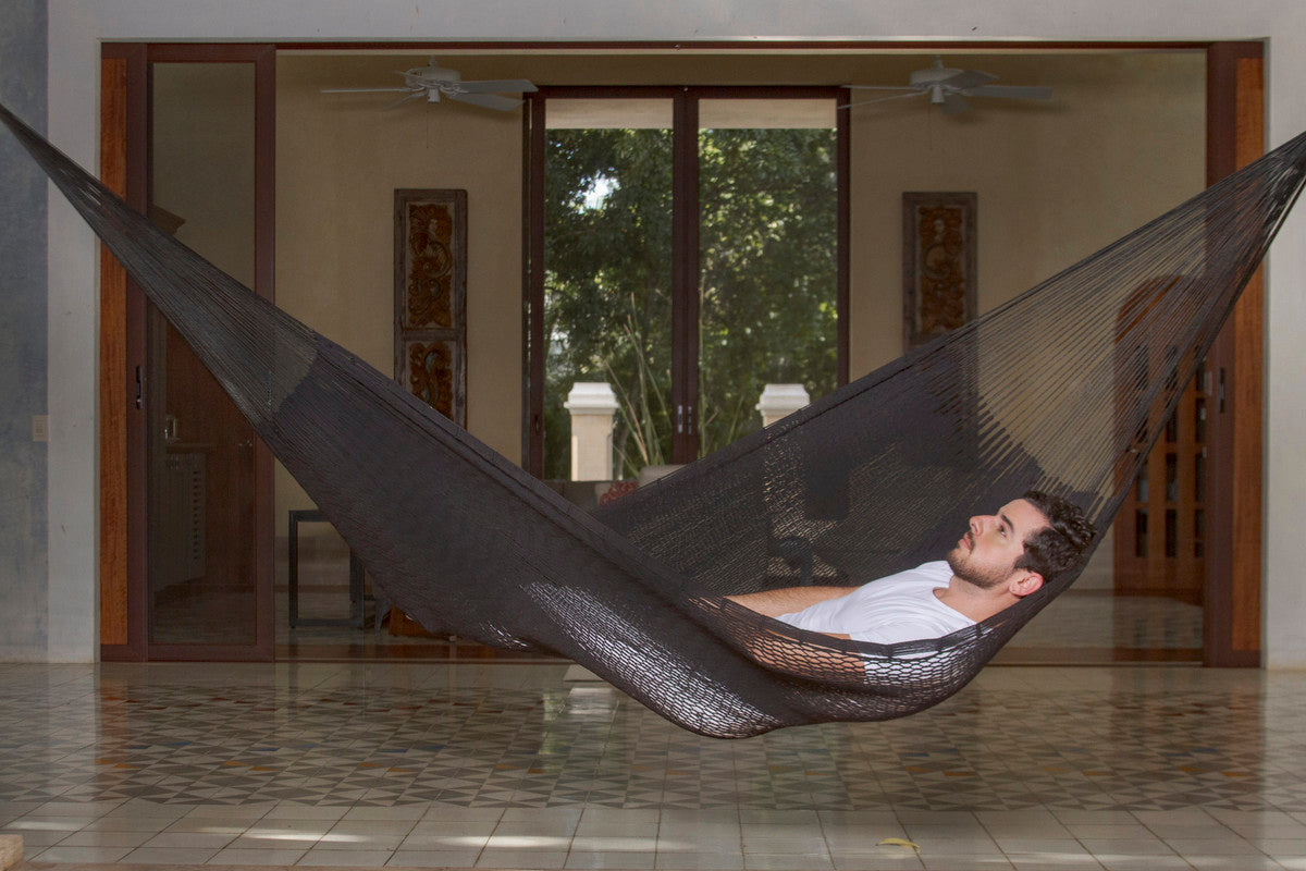 Outdoor undercover cotton Mayan Legacy hammock King size Black 11