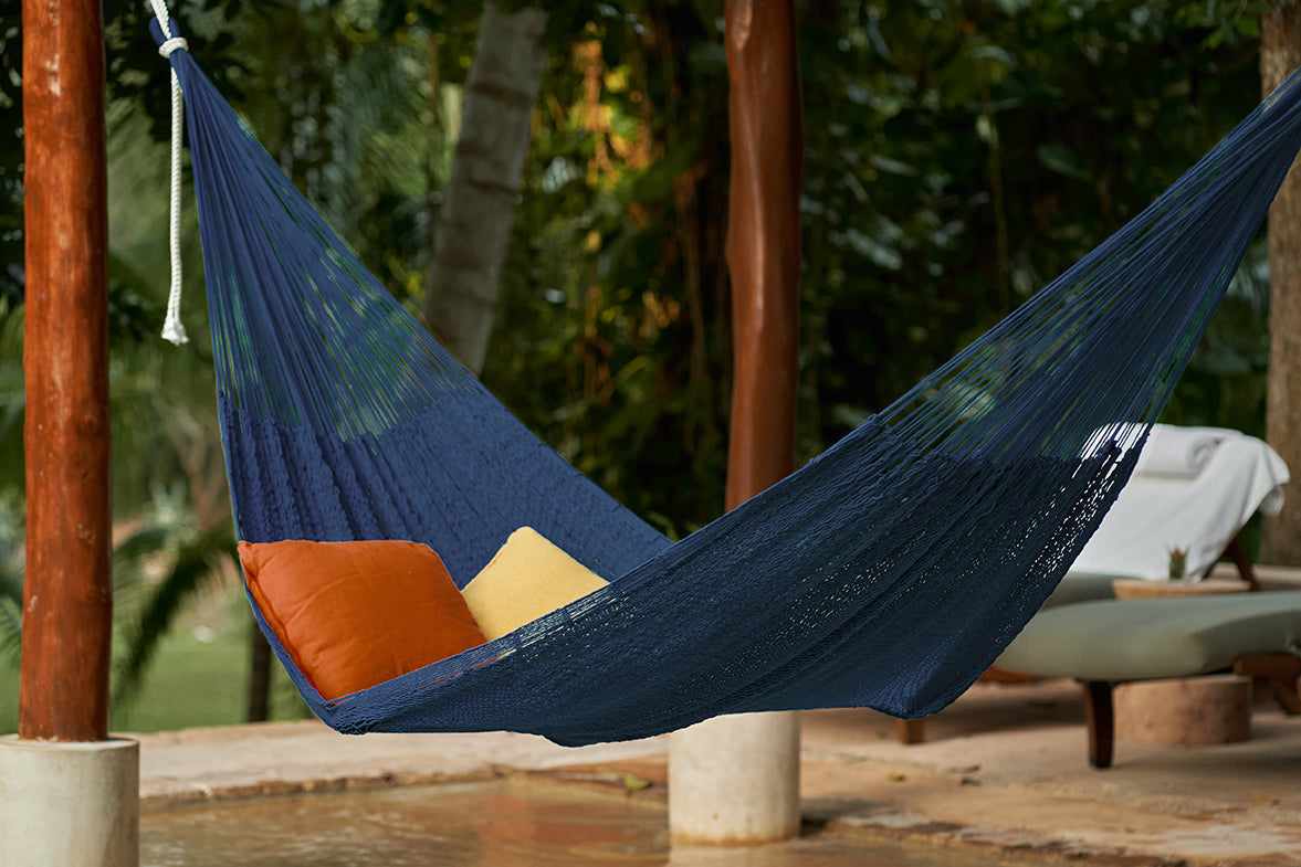 Outdoor undercover cotton Mayan Legacy hammock King size Blue 3