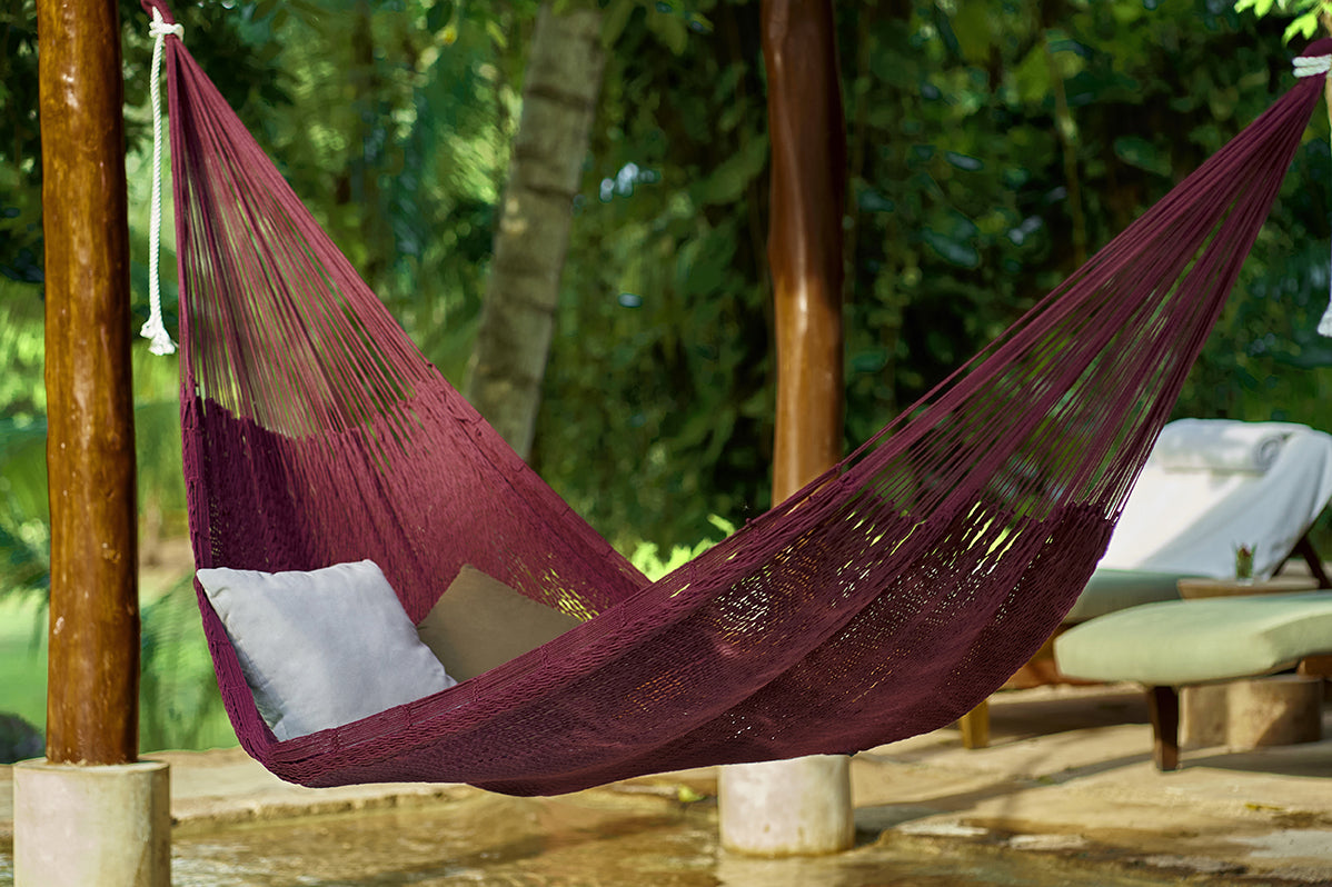 Outdoor undercover cotton Mayan Legacy hammock King size Maroon 3