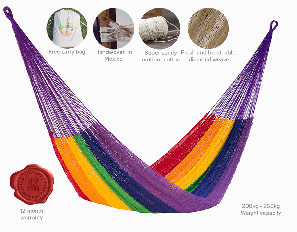 Outdoor undercover cotton Mayan Legacy hammock King size Rainbow 3