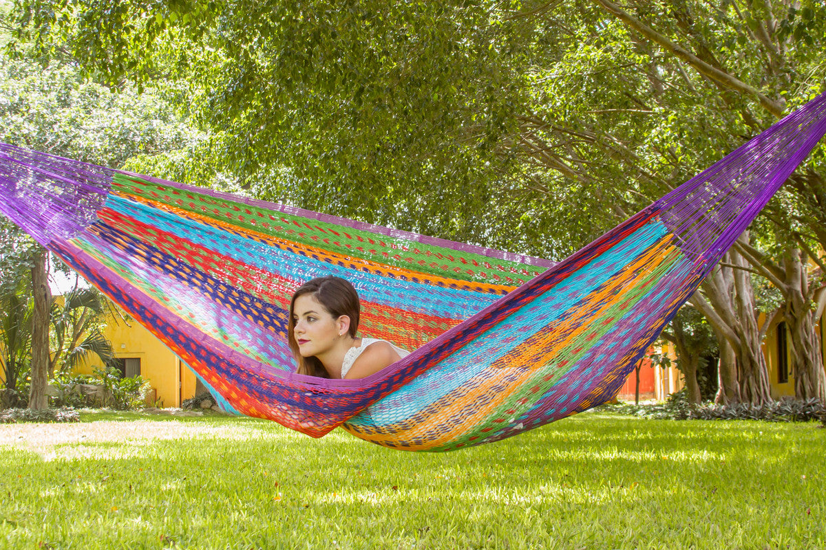 Mayan Legacy Queen Size Outdoor Cotton Mexican Hammock in Colorina Colour 6