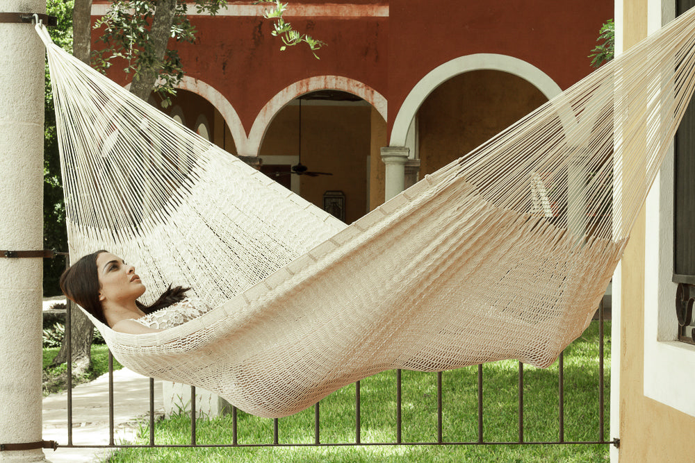 Mayan Legacy Queen Size Outdoor Cotton Mexican Hammock in Marble Colour 7