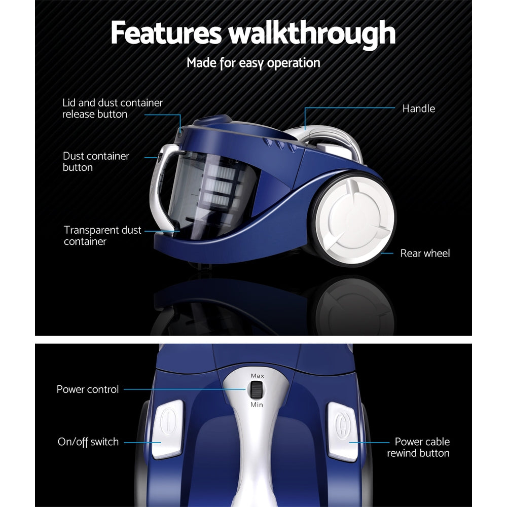 Devanti 2200W Bagless Vacuum Cleaner Blue 4