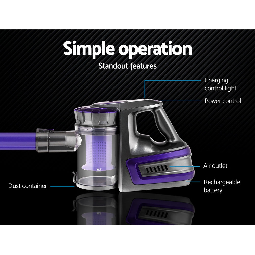 Devanti Stick Vacuum Cleaner Bagless Cordless 150W Purple 4