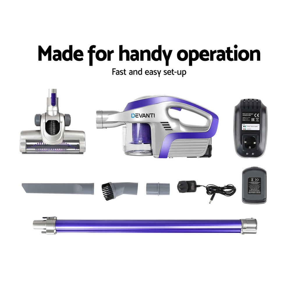Devanti Stick Vacuum Cleaner Bagless Cordless 150W Purple 6