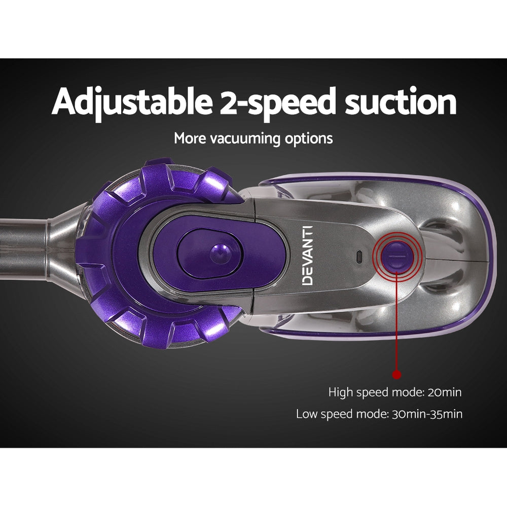 Devanti Stick Vacuum Cleaner Cordless Roller Brush 150W Purple 4