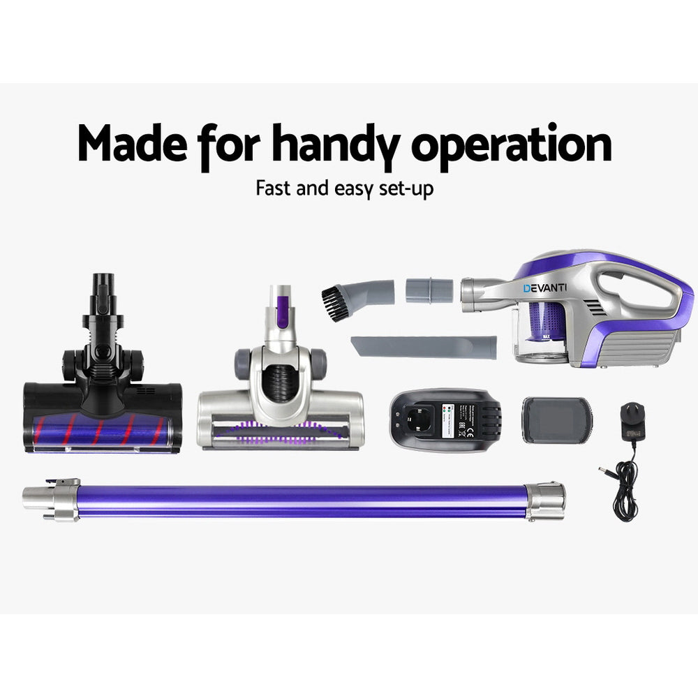 Devanti Stick Vacuum Cleaner Roller Brush Cordless 150W Purple 7