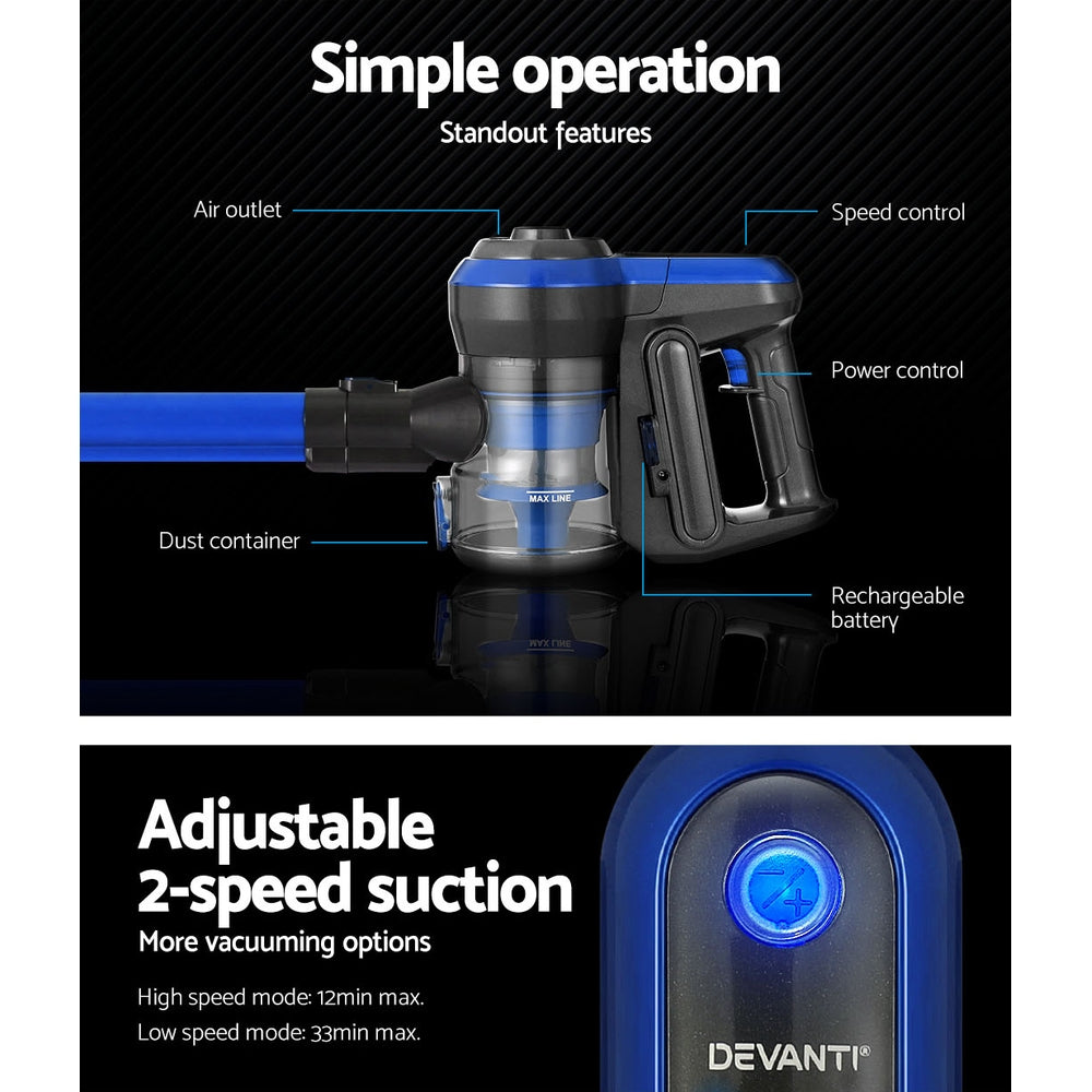 Devanti Stick Vacuum Cleaner Brushless Cordless 250W Blue 4