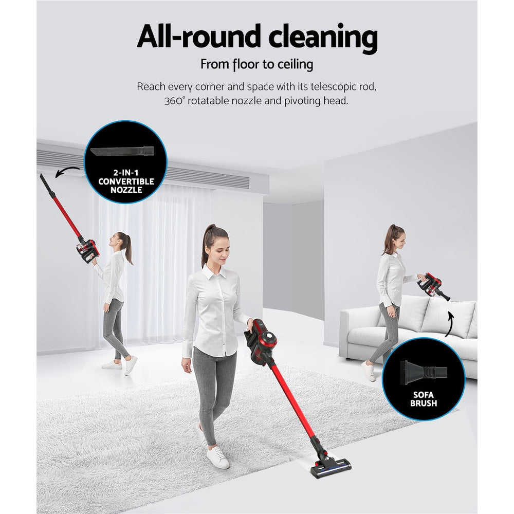 Devanti Stick Vacuum Cleaner Brushless Cordless 250W Red 6