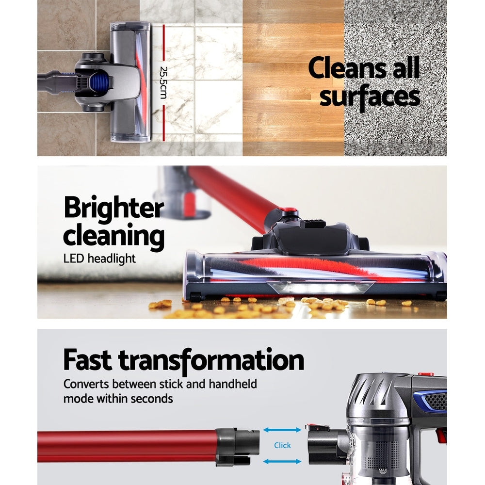 Devanti Stick Vacuum Cleaner Bagless Cordless Red 150W 3