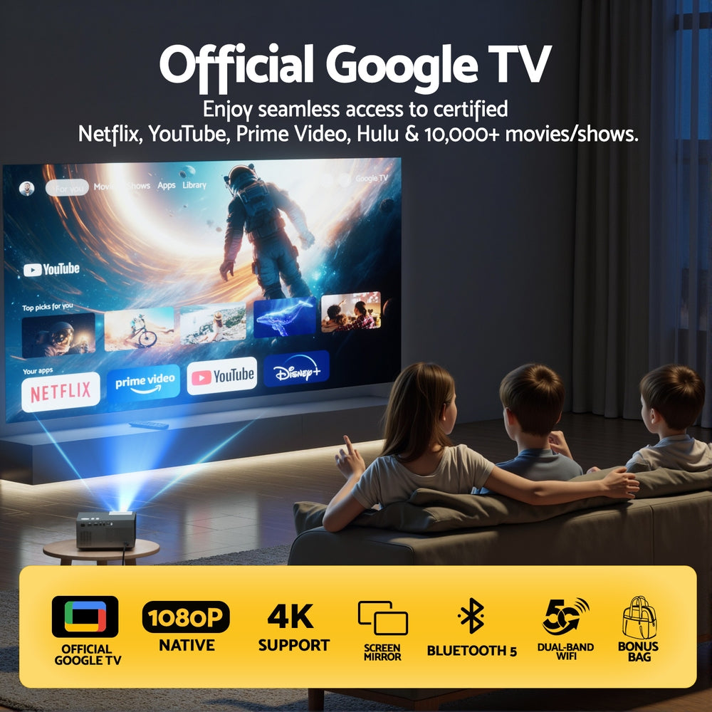 Devanti Video Project 4K 1080P Official Google TV 5G Wifi Home Cinema 3