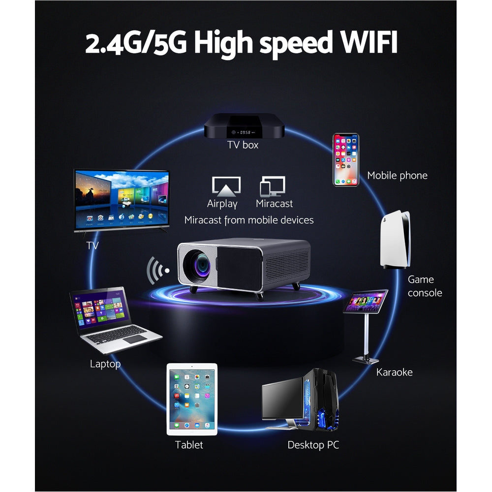 Devanti Portable Wifi Video Projector 4K 2.4G/5G Home Theater HDMI 1080P 4
