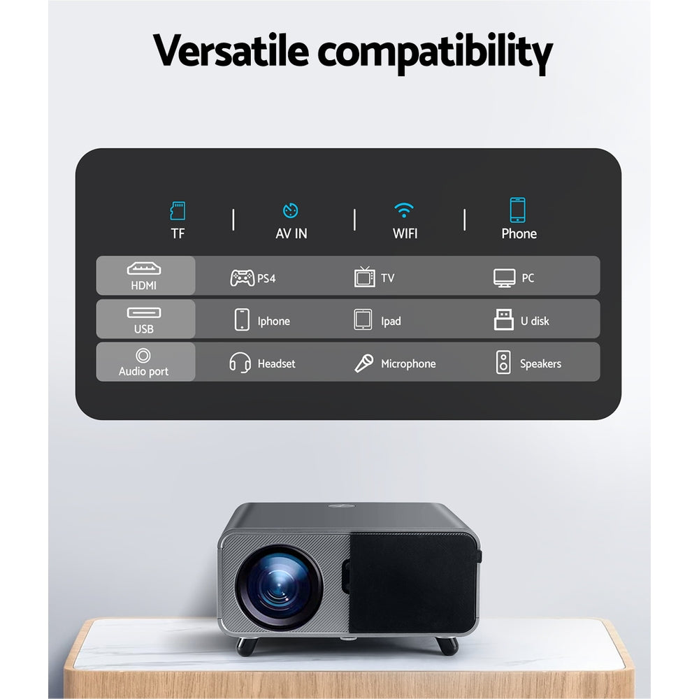Devanti Portable Wifi Video Projector 4K 2.4G/5G Home Theater HDMI 1080P 6