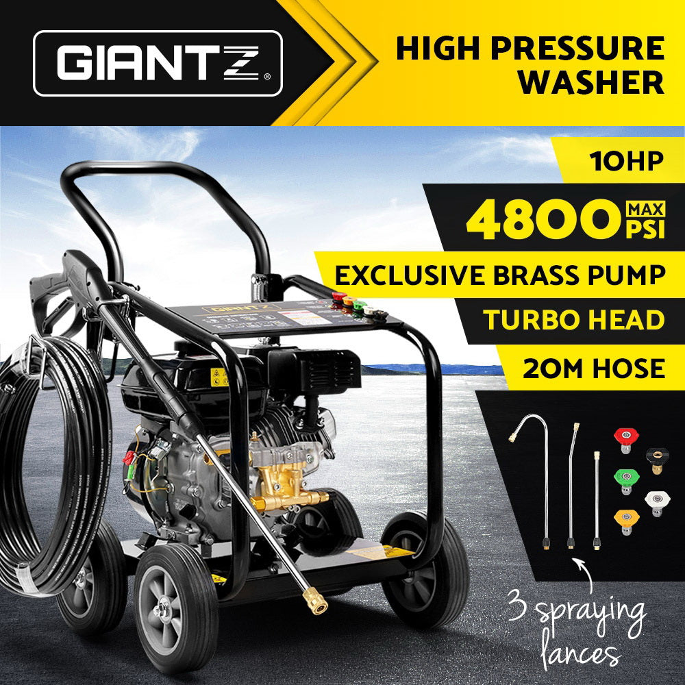 Giantz 4800PSI Petrol High Pressure Cleaner Washer 10HP 20M Hose Gurney 4