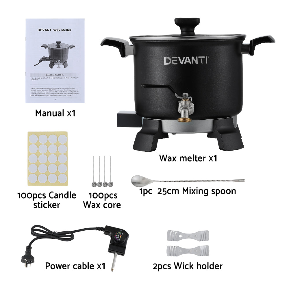 Devanti 5L Wax Melter Candle Making 1200W Melting Pot Furnace Quick Pour Spout Soy Soap 4
