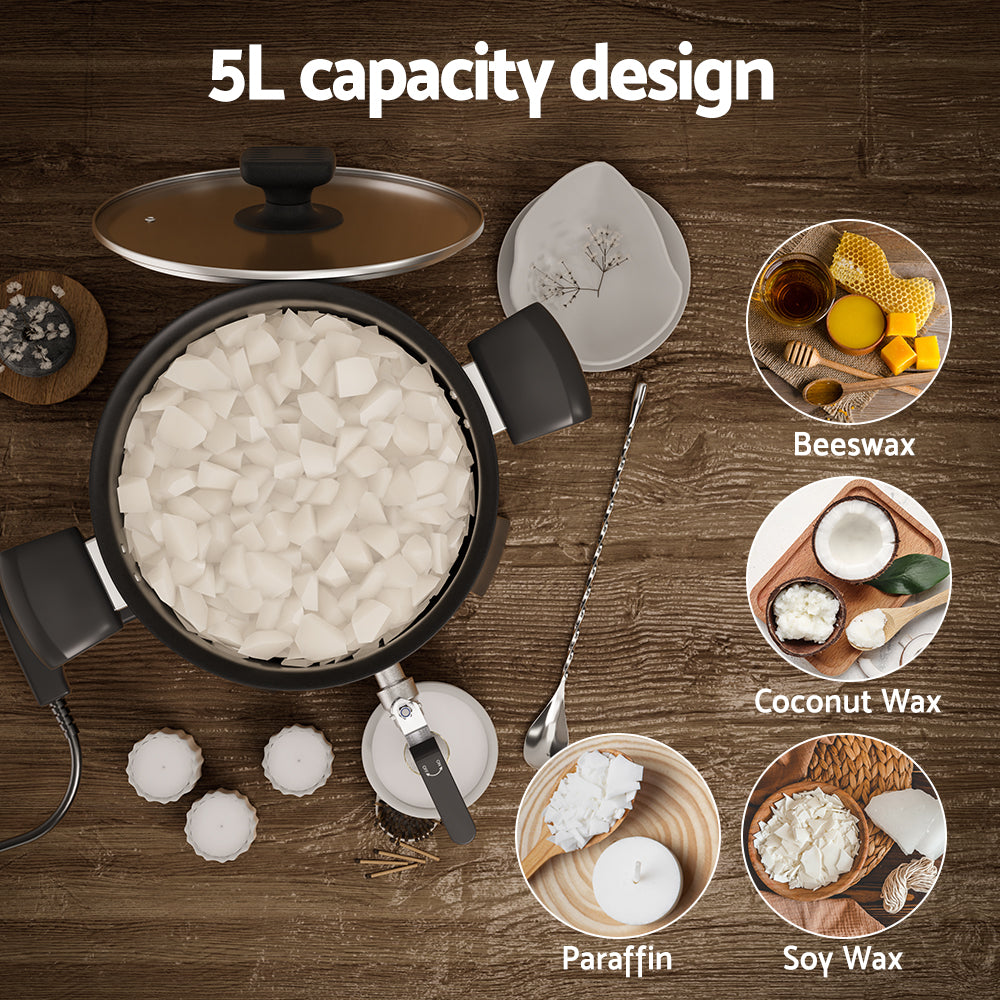 Devanti 5L Wax Melter Candle Making 1200W Melting Pot Furnace Quick Pour Spout Soy Soap 7