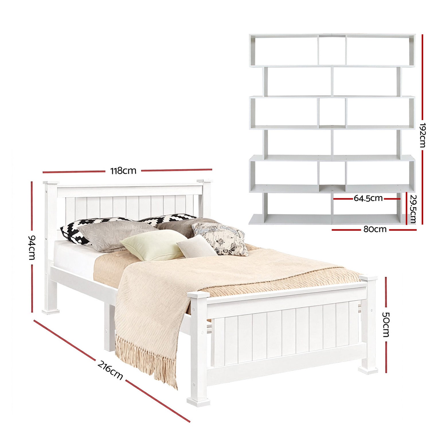 Artiss King Single Bed Frame and Bookshelf