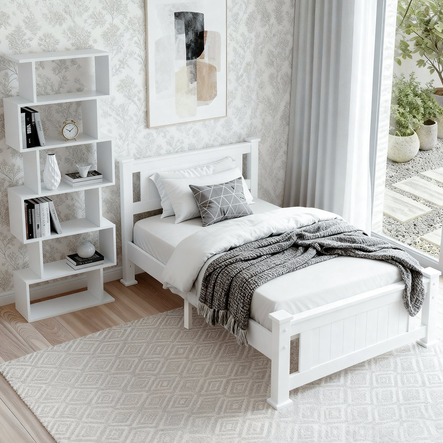 Artiss King Single Bed Frame and Bookshelf 7