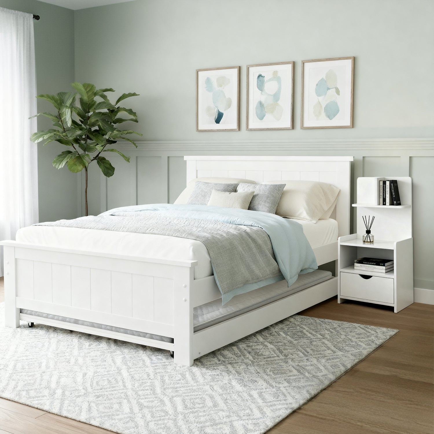 Artiss King Single Bed Frame and Bedside Table White 7