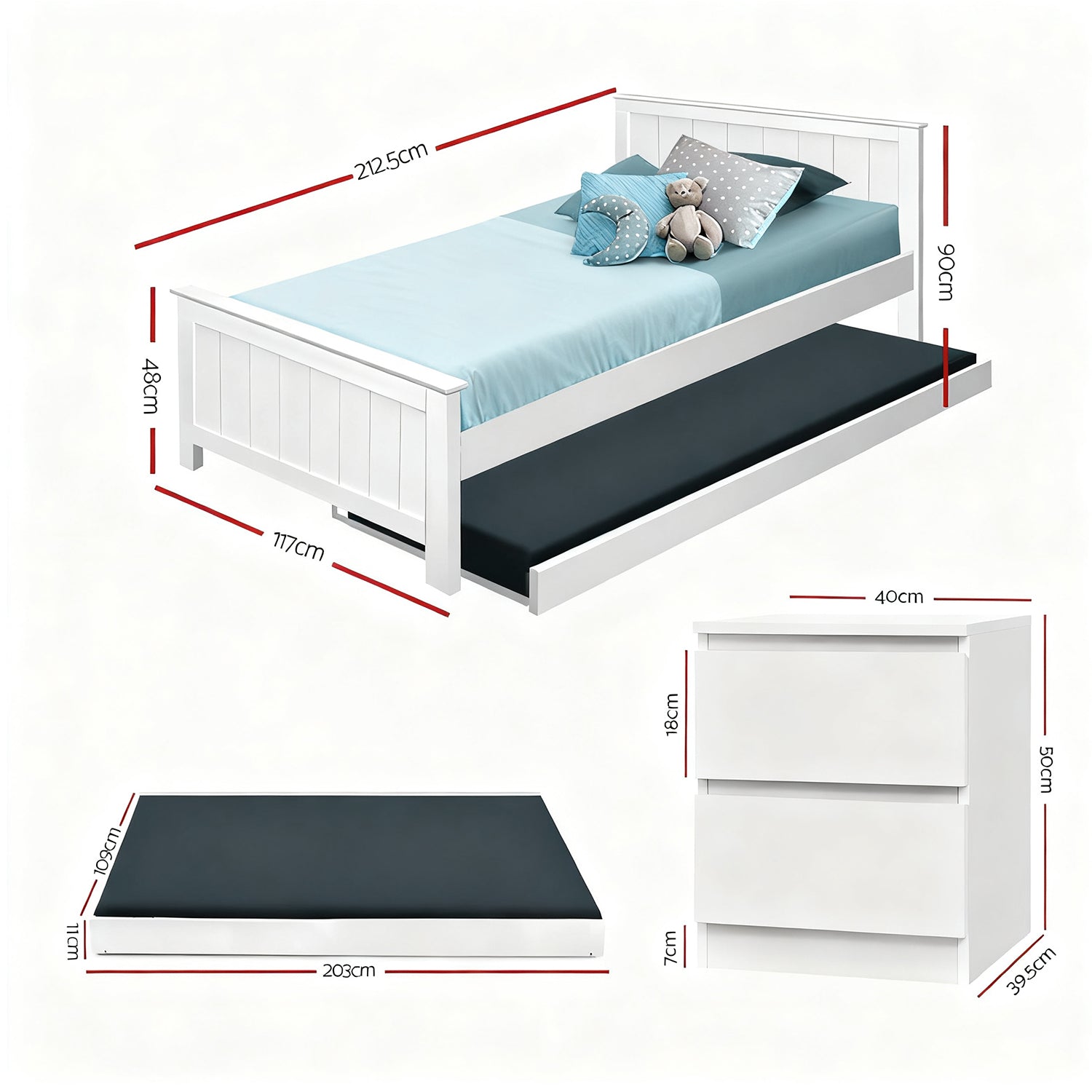 Artiss King Single Bed Frame and Bedside Table 3