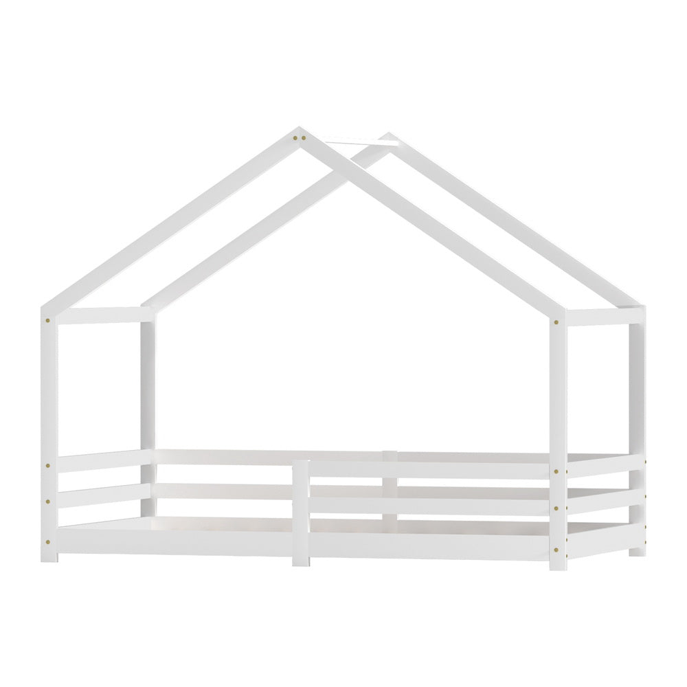 Artiss Bed Frame Wooden Kids Single House Frame White AMOS 6