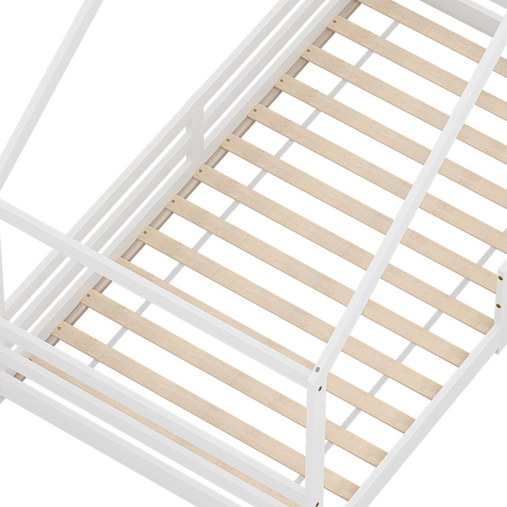 Artiss Bed Frame Wooden Kids Single House Frame White AMOS 4