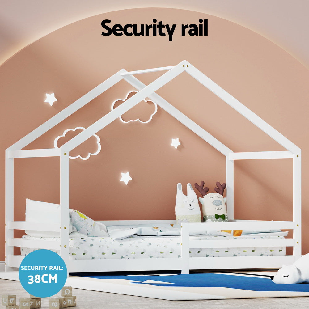 Artiss Bed Frame Wooden Kids Single House Frame White AMOS 5