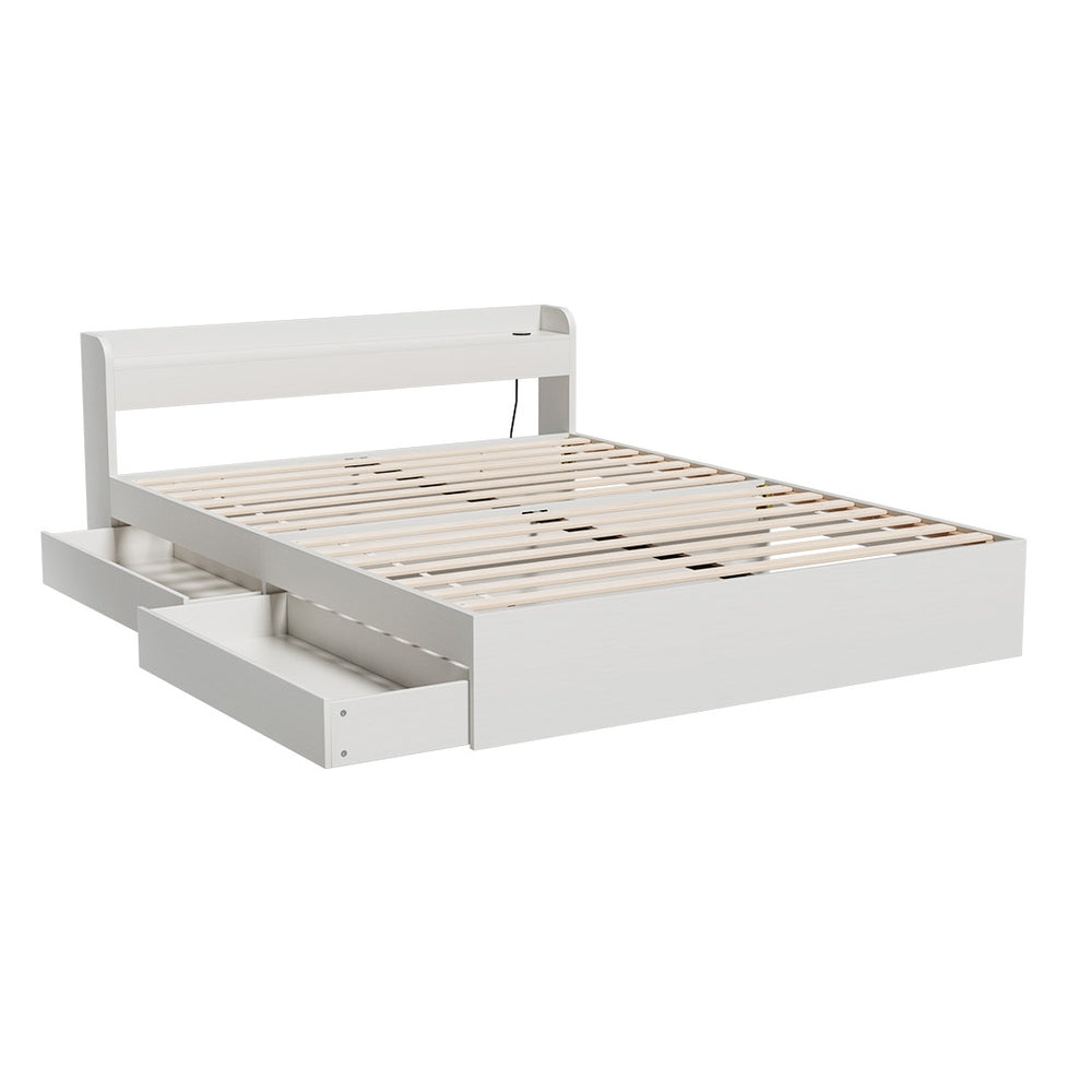 Artiss Bed Frame Double Size Mattress Base wtih Charging Ports 2 Storage Drawers 7
