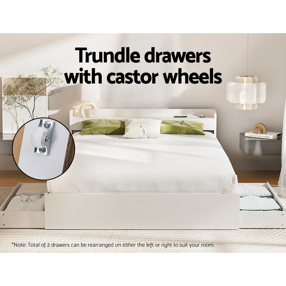 Artiss Bed Frame Queen Size Mattress Base wtih Charging Ports 2 Storage Drawers 6