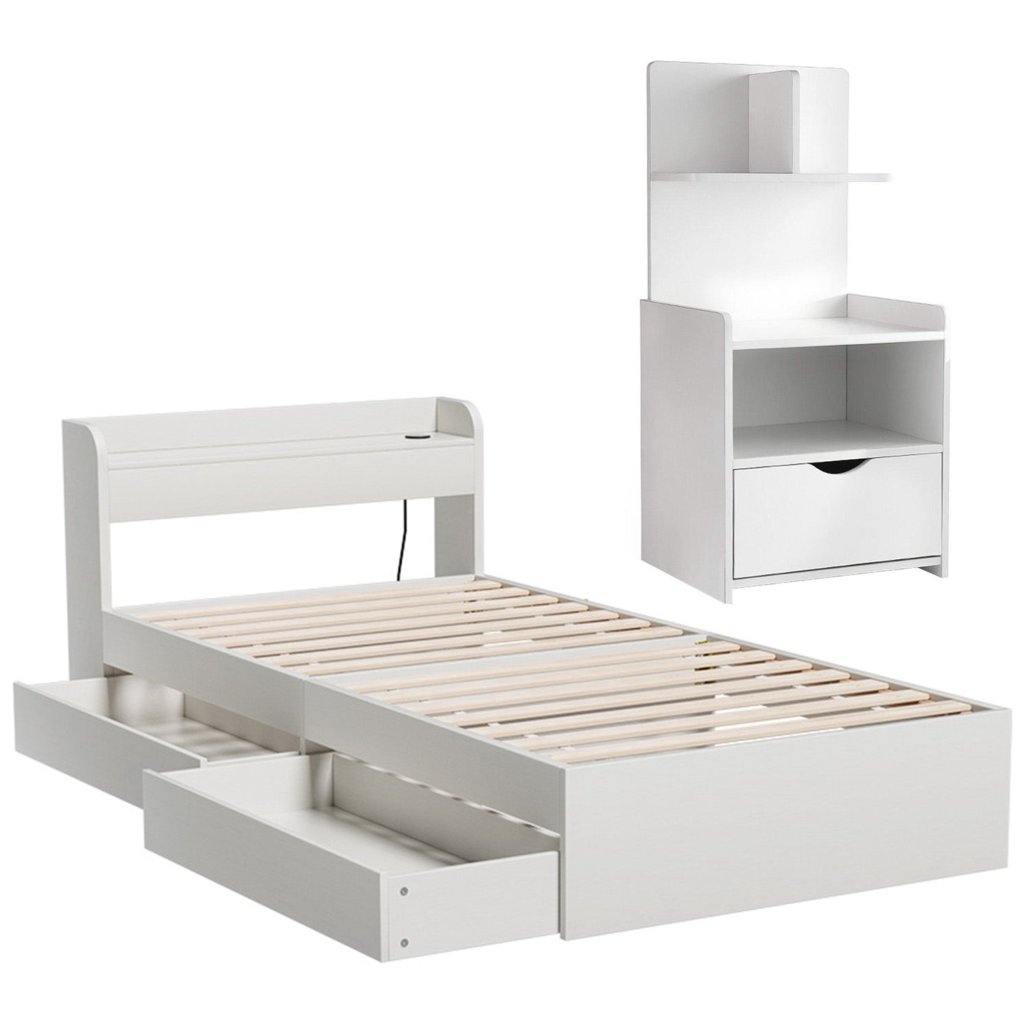 Artiss Single Bed Frame with Charging Ports and Bedside Table 3