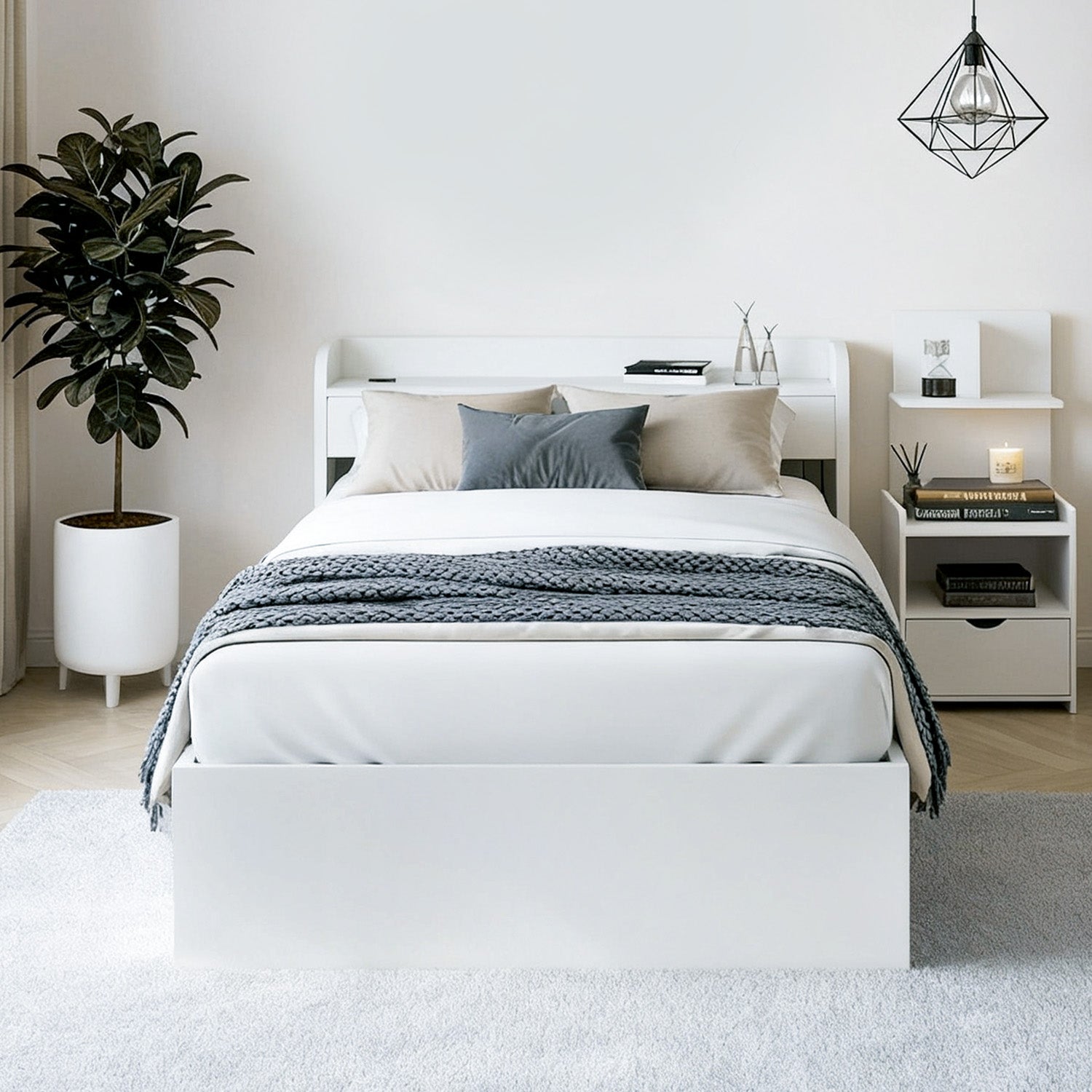 Artiss Single Bed Frame with Charging Ports and Bedside Table 4
