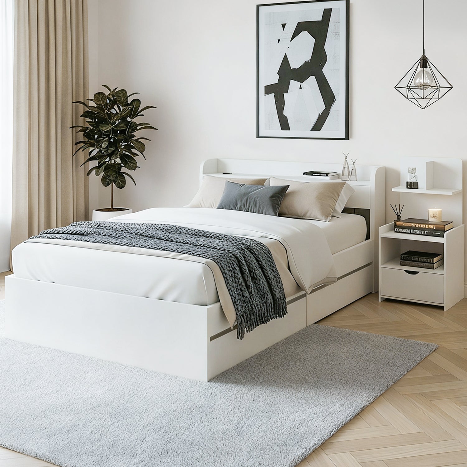 Artiss Single Bed Frame with Charging Ports and Bedside Table 7