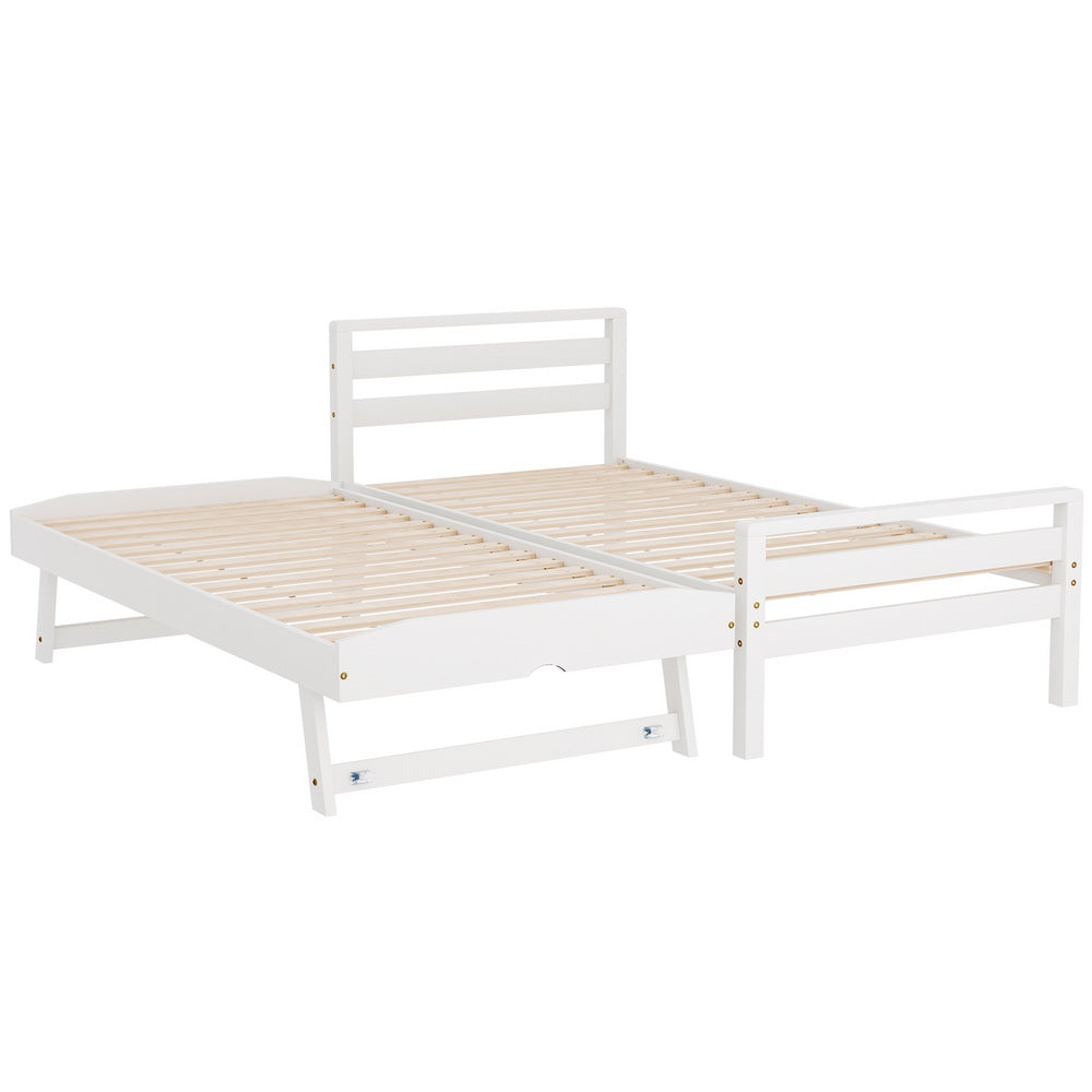 Artiss Bed Frame Single Size 2-in-1 Trundle Wooden White AVIS 3