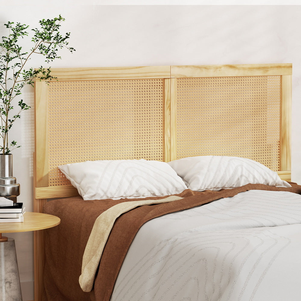 Artiss Bed Frame Double Size with Rattan Headboard Wooden Bed Base BRUNO 5