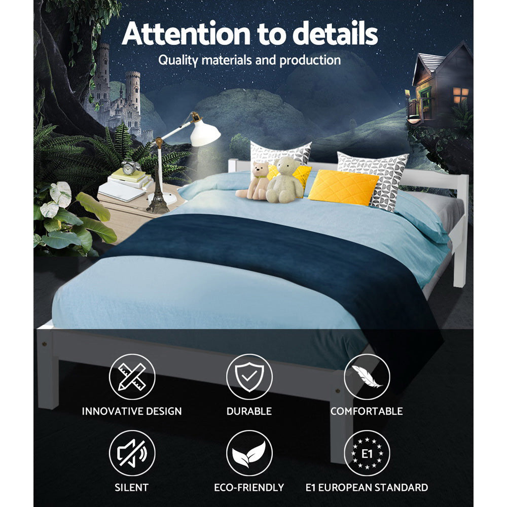 Artiss Bed Frame Double Size Wooden White LEXI 3